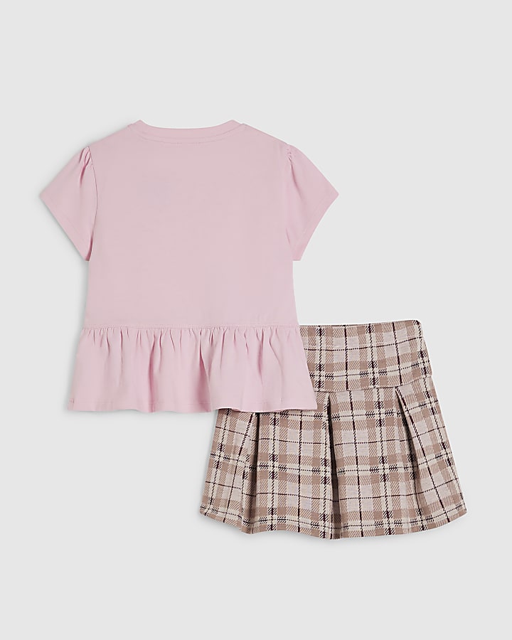 Mini Girls Pink Hybrid Check Skirt Set