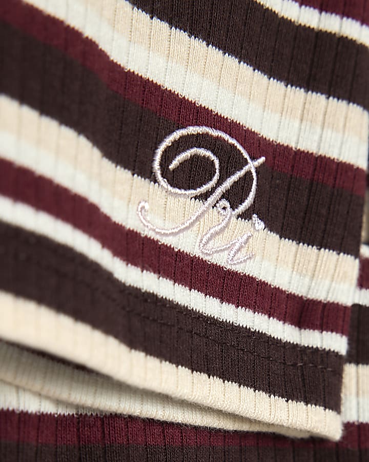 Mini Girls Burgundy Stripe Frilled Top Set