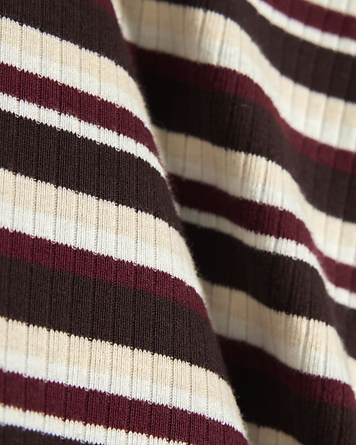 Mini Girls Burgundy Stripe Frilled Top Set