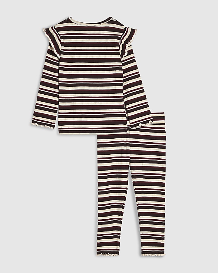 Mini Girls Burgundy Stripe Frilled Top Set