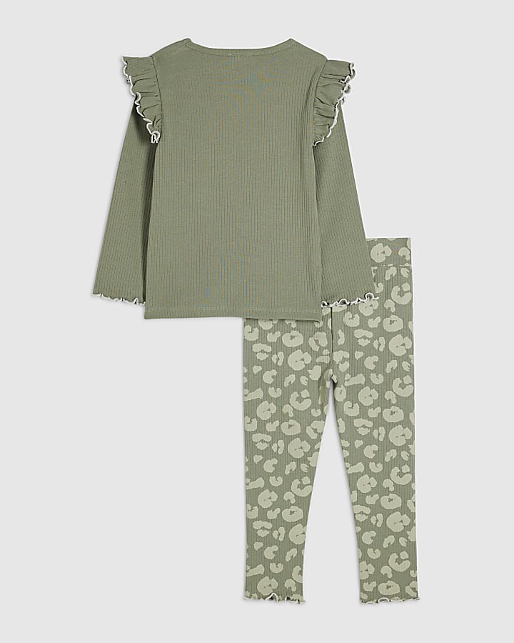 Mini Girls Green Leopard Print Leggings Set