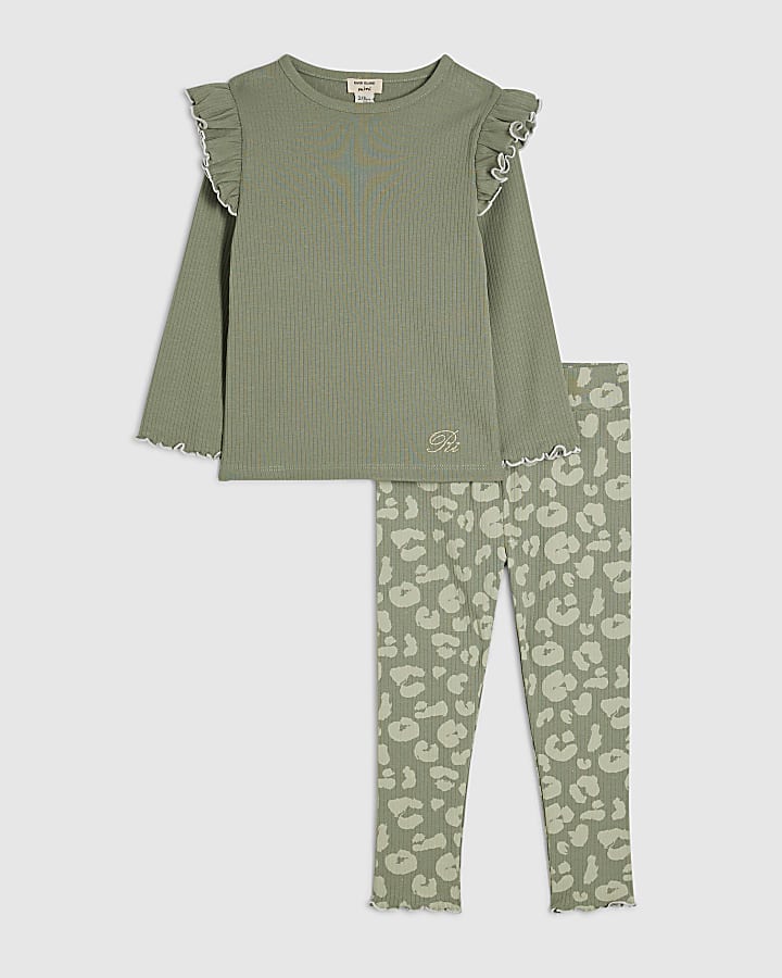 Mini Girls Green Leopard Print Leggings Set