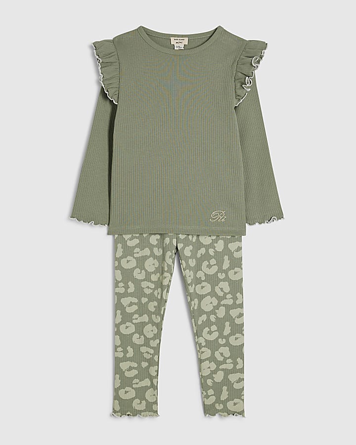 Mini Girls Green Leopard Print Leggings Set