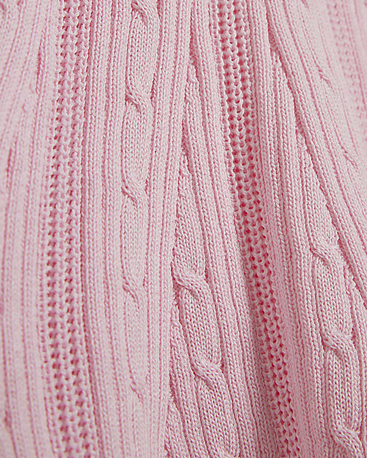 Mini Girls Pink Scallop Knitted Dress