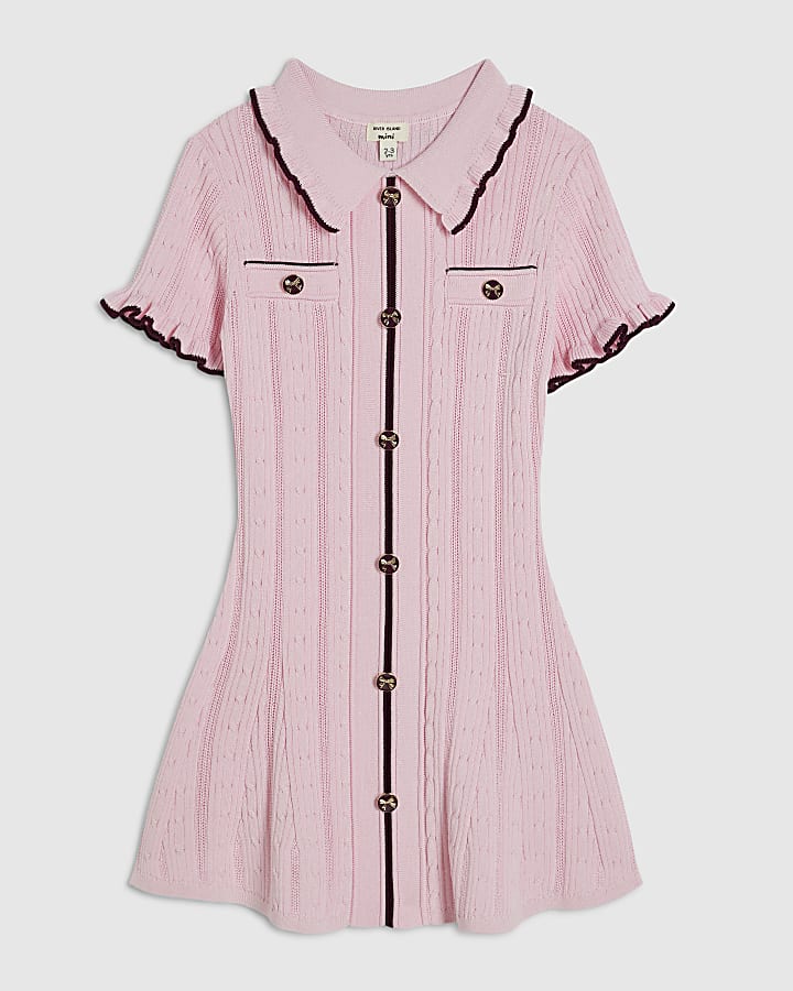 Mini Girls Pink Scallop Knitted Dress