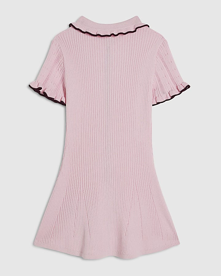 Mini Girls Pink Scallop Knitted Dress