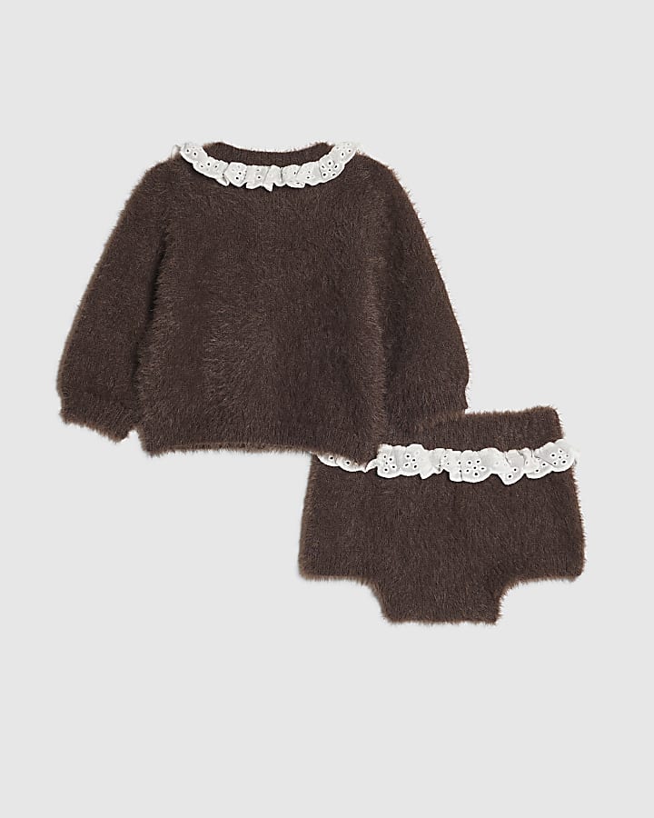 Baby Girls Brown Swan Cardigan 2 Piece set