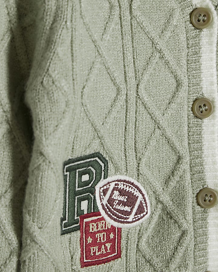 Baby Boys Khaki Cable Knitted Cardigan Set