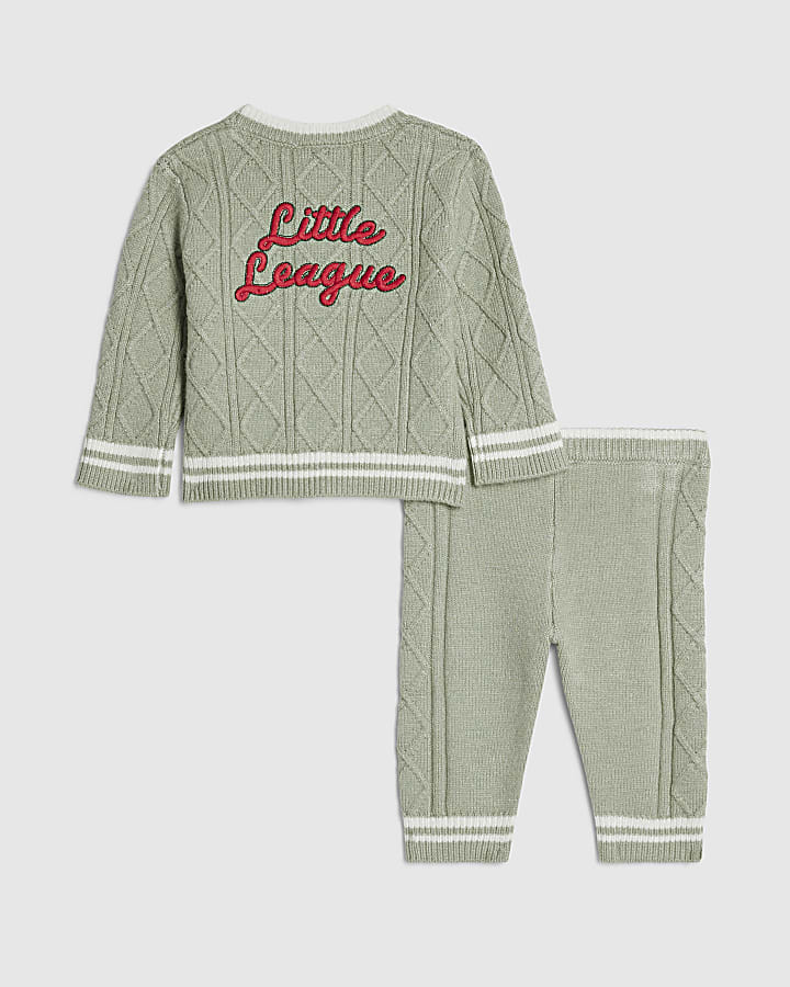 Baby Boys Khaki Cable Knitted Cardigan Set