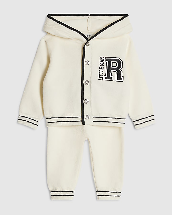Baby Boys Cream Hooded Cardigan Set