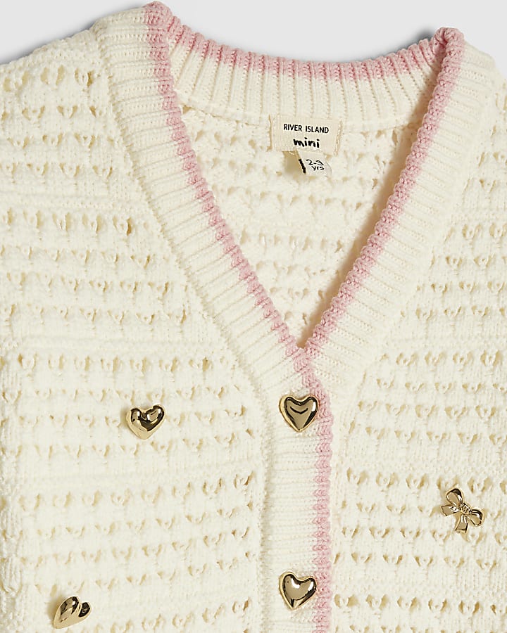 Mini Girls Cream Crochet Knit Charm Cardigan