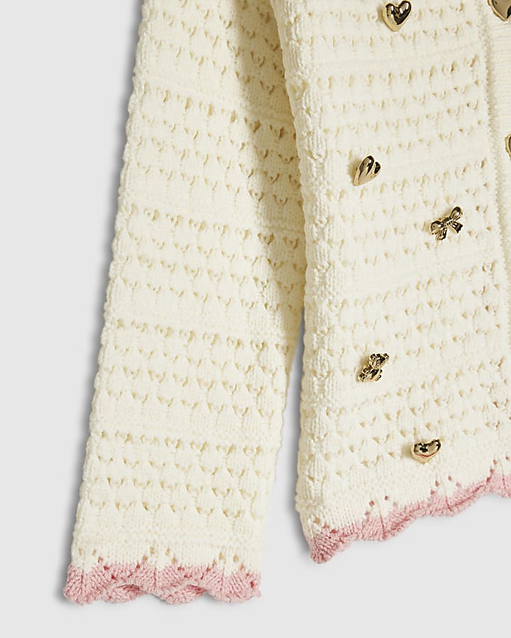 Mini Girls Cream Crochet Knit Charm Cardigan