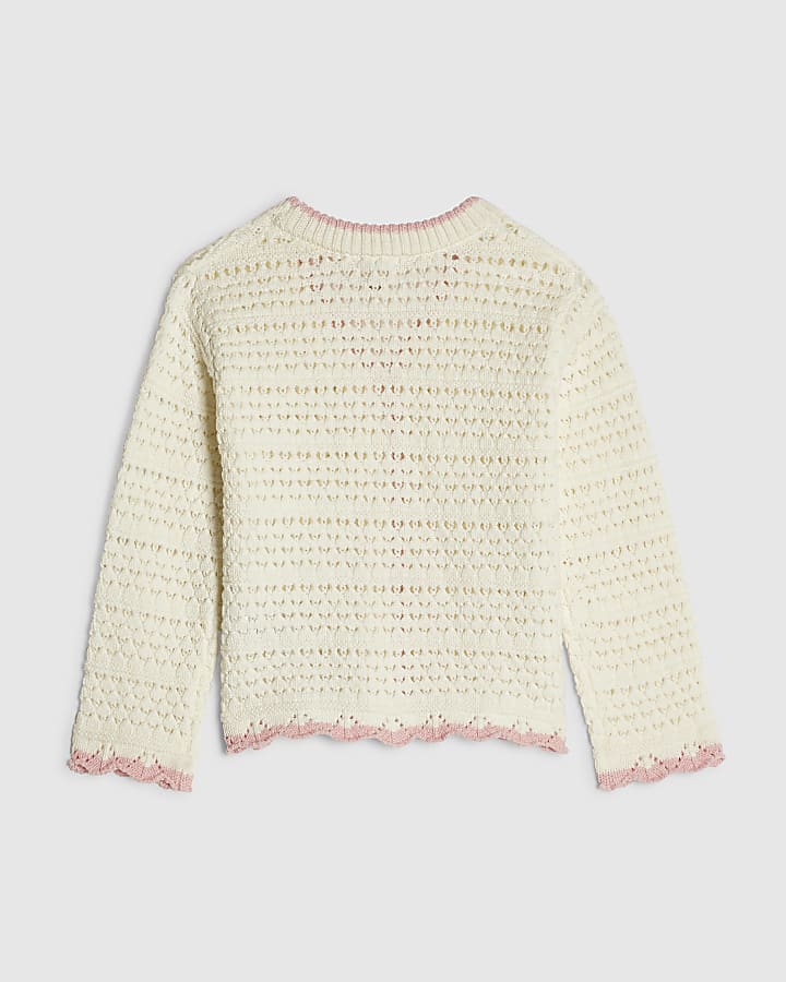 Mini Girls Cream Crochet Knit Charm Cardigan