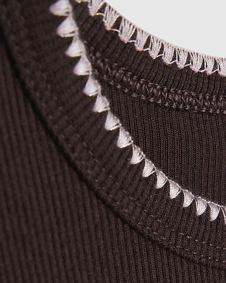 Girls Brown Whipstitch T-Shirt