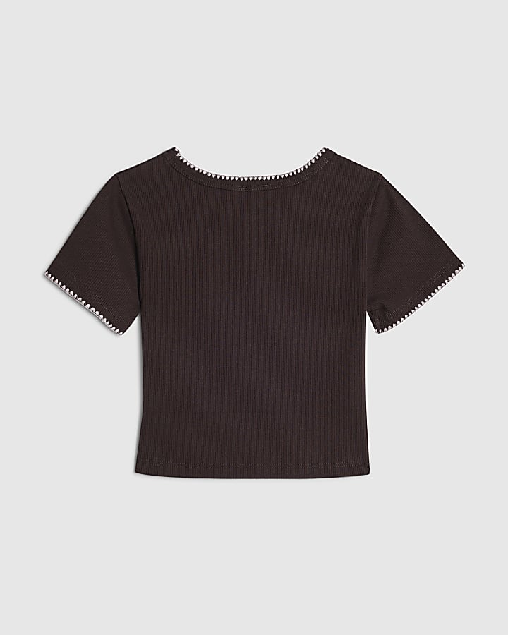 Girls Brown Whipstitch T-Shirt
