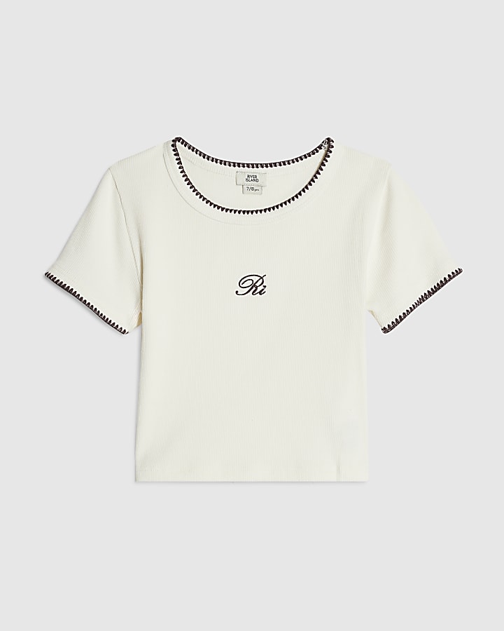 Girls Cream Whipstitch T-Shirt