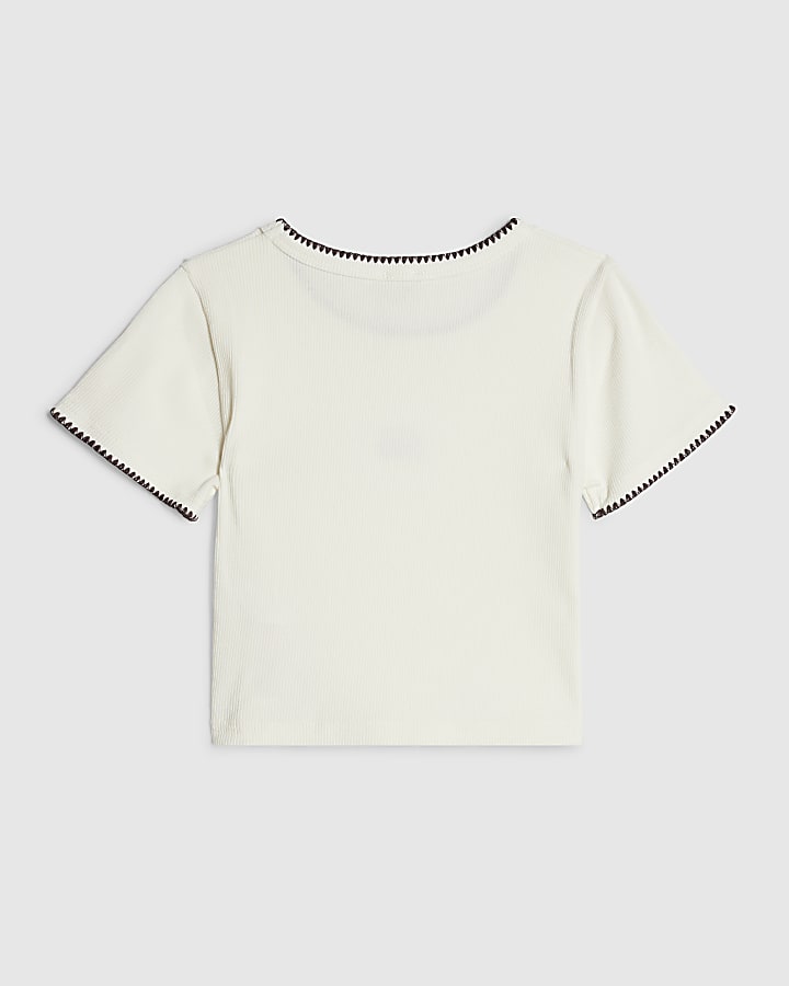 Girls Cream Whipstitch T-Shirt