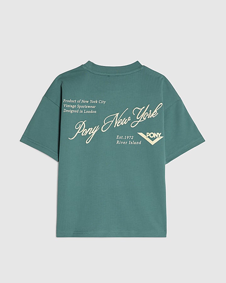 Boys Green Pony Oversized Script T-Shirt