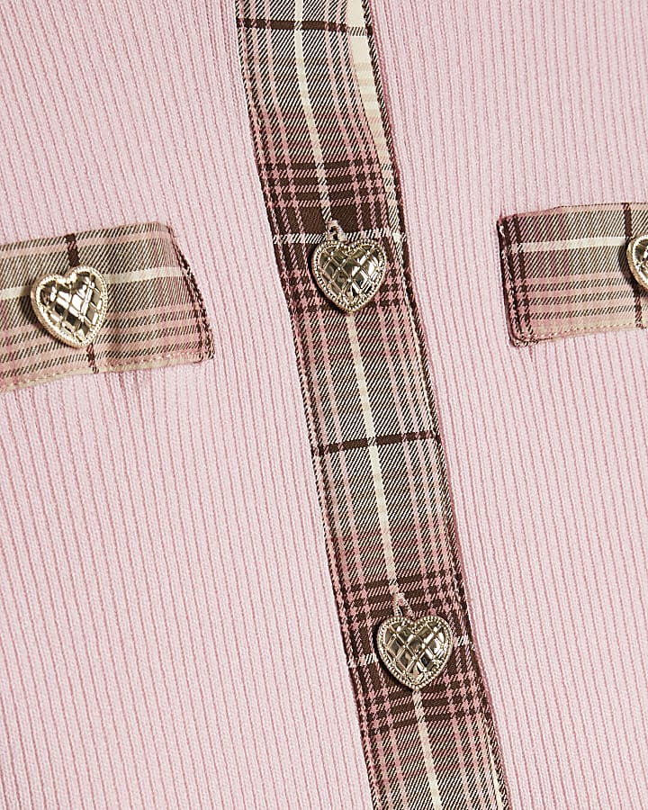 Girls Pink Checked Skirt Set