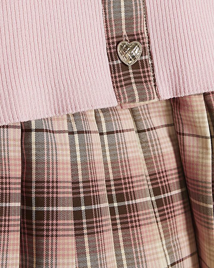 Girls Pink Checked Skirt Set