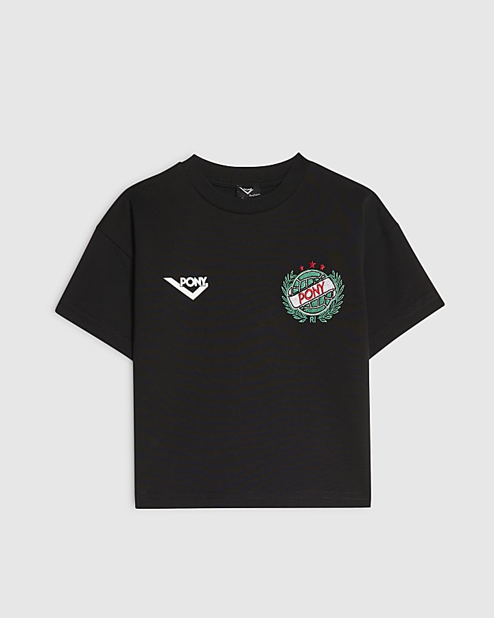 Mini Boys Black Pony Oversized Ball T-Shirt