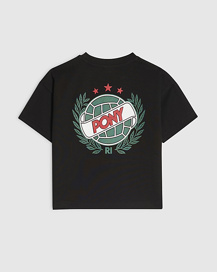Mini Boys Black Pony Oversized Ball T-Shirt