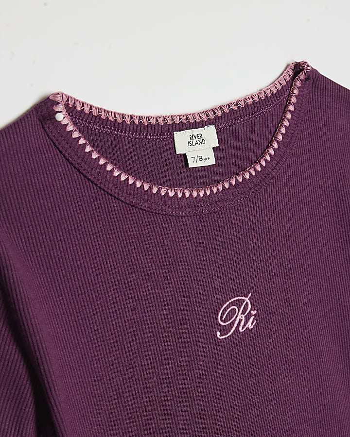 Girls Burgundy Whipstitch RI T-Shirt