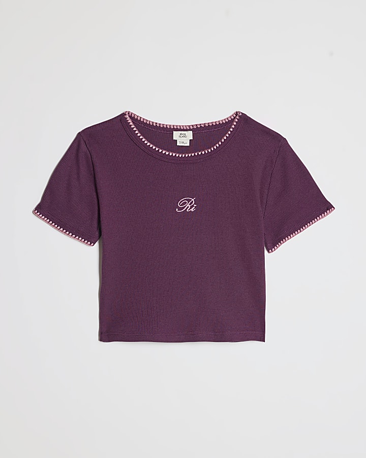 Girls Burgundy Whipstitch RI T-Shirt