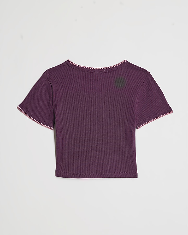 Girls Burgundy Whipstitch RI T-Shirt