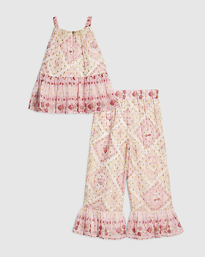 Mini Girls Pink Chiffon Top Set