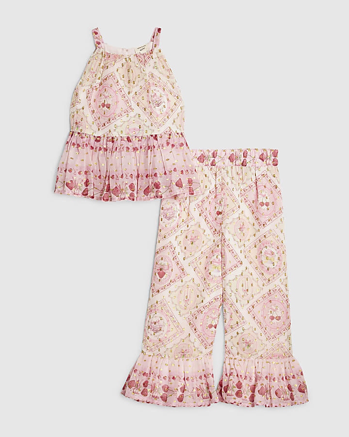 Mini Girls Pink Chiffon Top Set