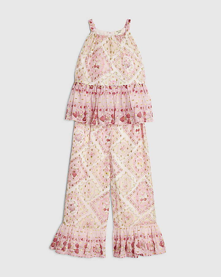 Mini Girls Pink Chiffon Top Set