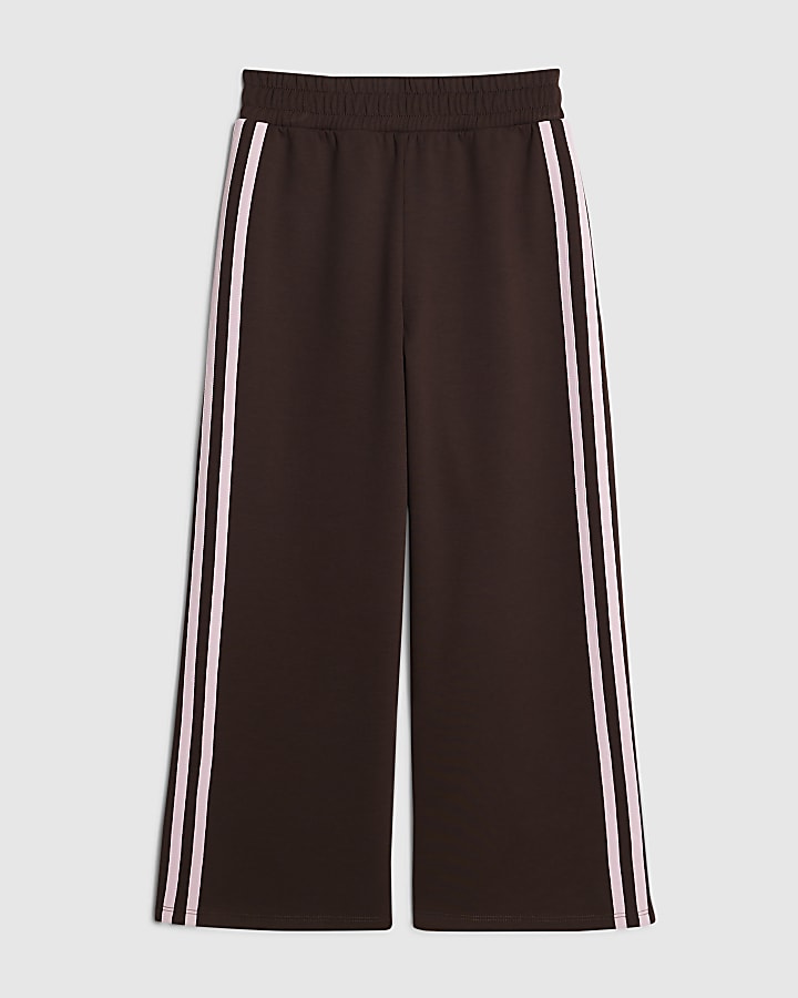 Girls Brown Side Stripe Joggers