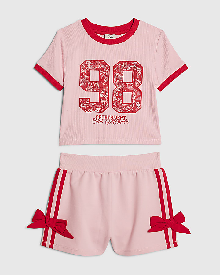 Girls Pink 98 Lace Number T-Shirt Set
