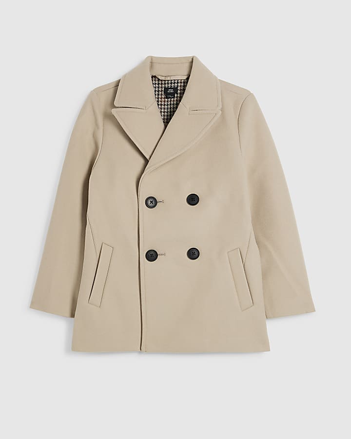 Boys Beige Double Breasted Peacoat