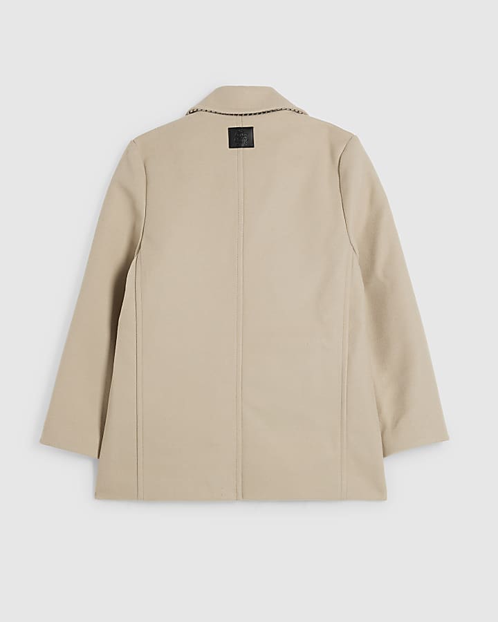Boys Beige Double Breasted Peacoat