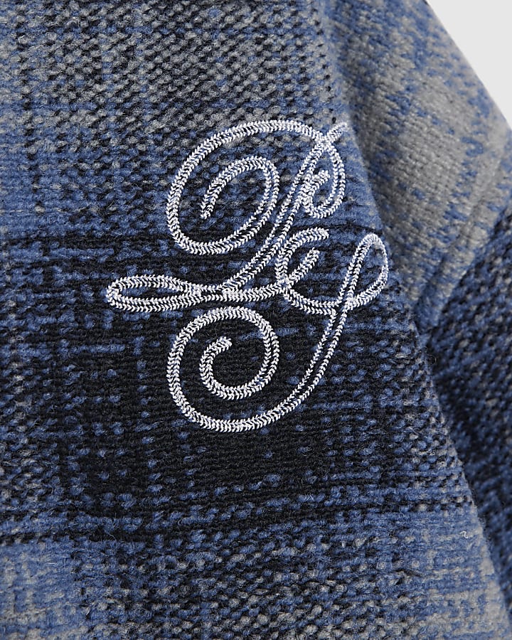 Boys Blue Check Borg Lined Hoodie