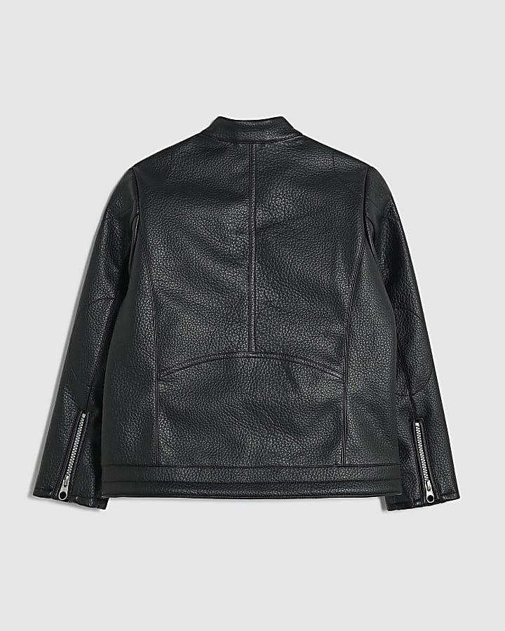 Boys Black Faux Leather Racer Jacket