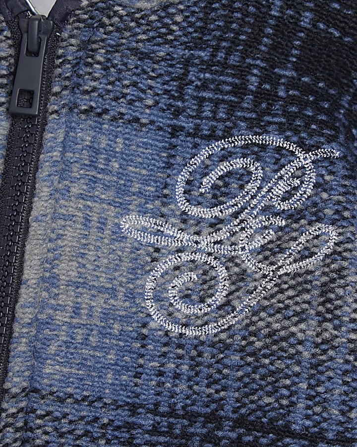 Mini Boys Blue Check Borg Lined Hoodie
