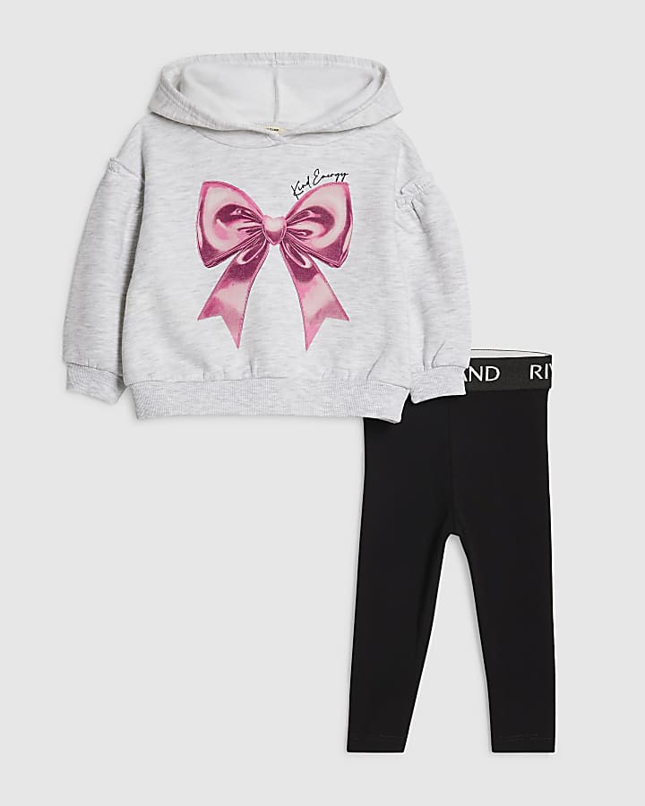 Mini Girls Grey Bow Hoodie Set