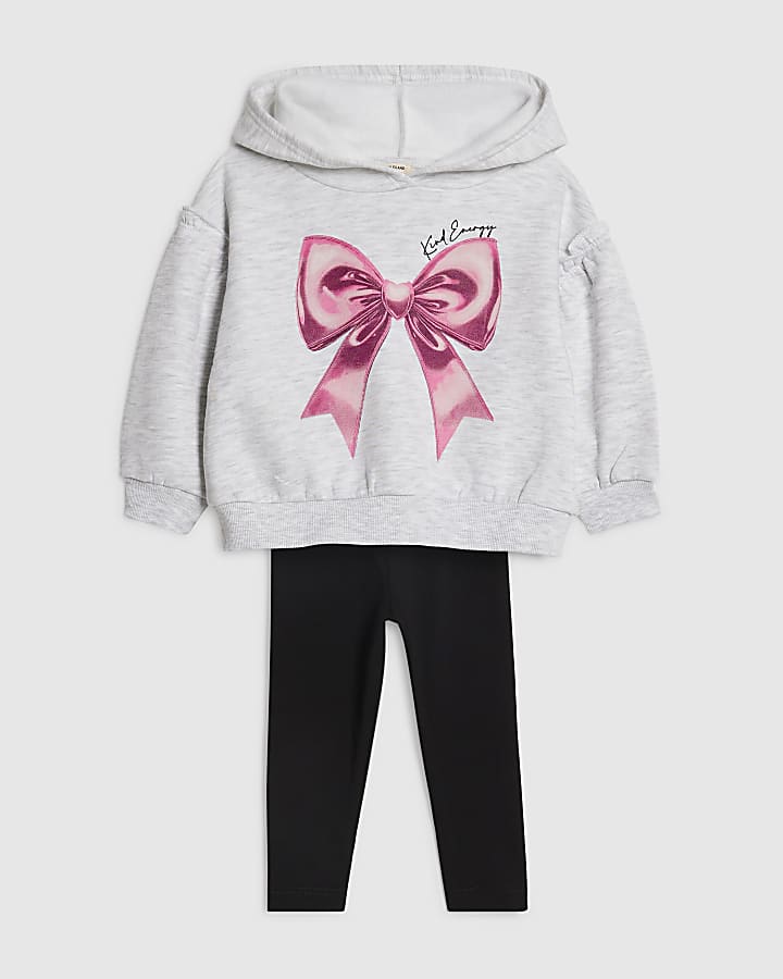Mini Girls Grey Bow Hoodie Set