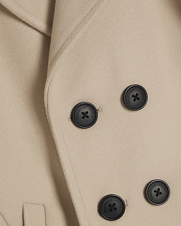Mini Boys Beige Double Breasted Peacoat