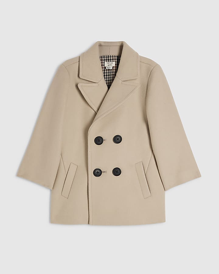 Mini Boys Beige Double Breasted Peacoat