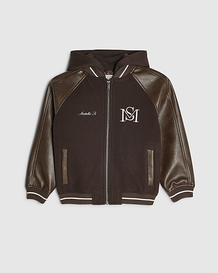 Boys Brown Hooded Bomber Jacket