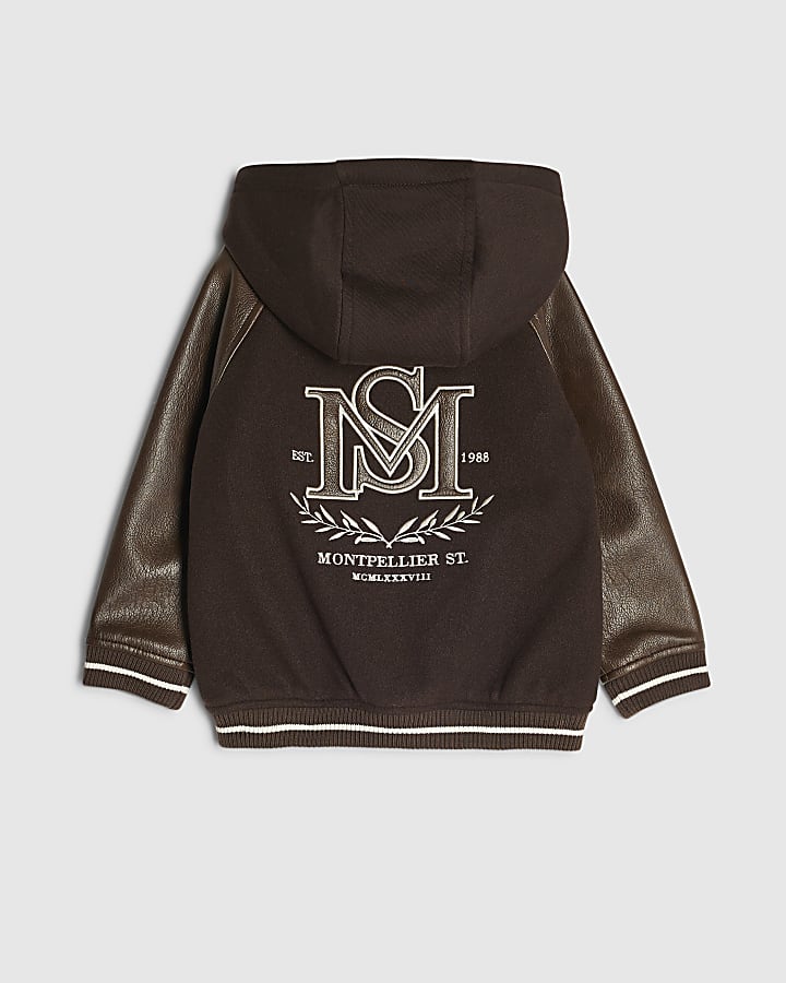 Mini Boys Brown Hooded Bomber Jacket