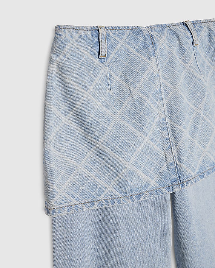 Girls Check Wide Leg Hybrid Skirt Jeans
