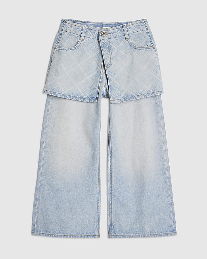 Girls Check Wide Leg Hybrid Skirt Jeans