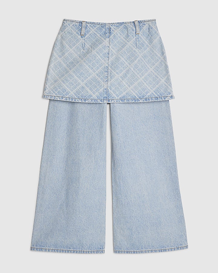 Girls Check Wide Leg Hybrid Skirt Jeans