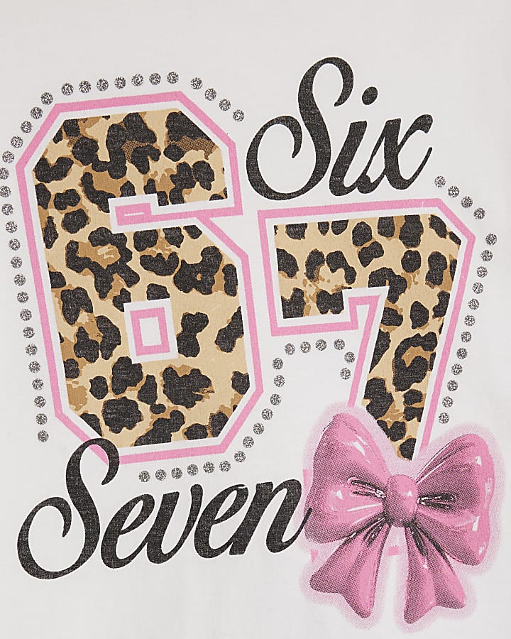 Girls White Leopard 67 T-Shirt Set