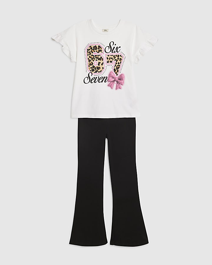 Girls White Leopard 67 T-Shirt Set